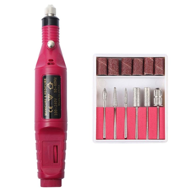 1 Set Power Professional Electric Manicure Machine Pen Pedicure Nail File Nail Tools 6 bits Drill Nail Drill Machine(EU Rose Red) - Grinding Tools & Accessories by PMC Jewellery | Online Shopping South Africa | PMC Jewellery | Buy Now Pay Later Mobicred