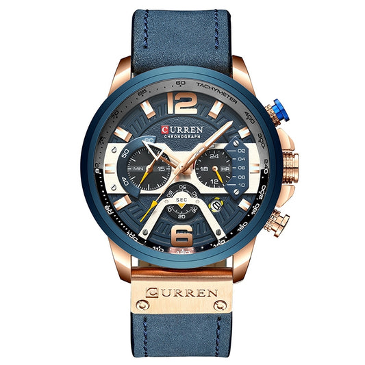 CURREN M8329 Casual Sport Leather Watch for Men(Rose blue) - Leather Strap Watches by CURREN | Online Shopping South Africa | PMC Jewellery | Buy Now Pay Later Mobicred