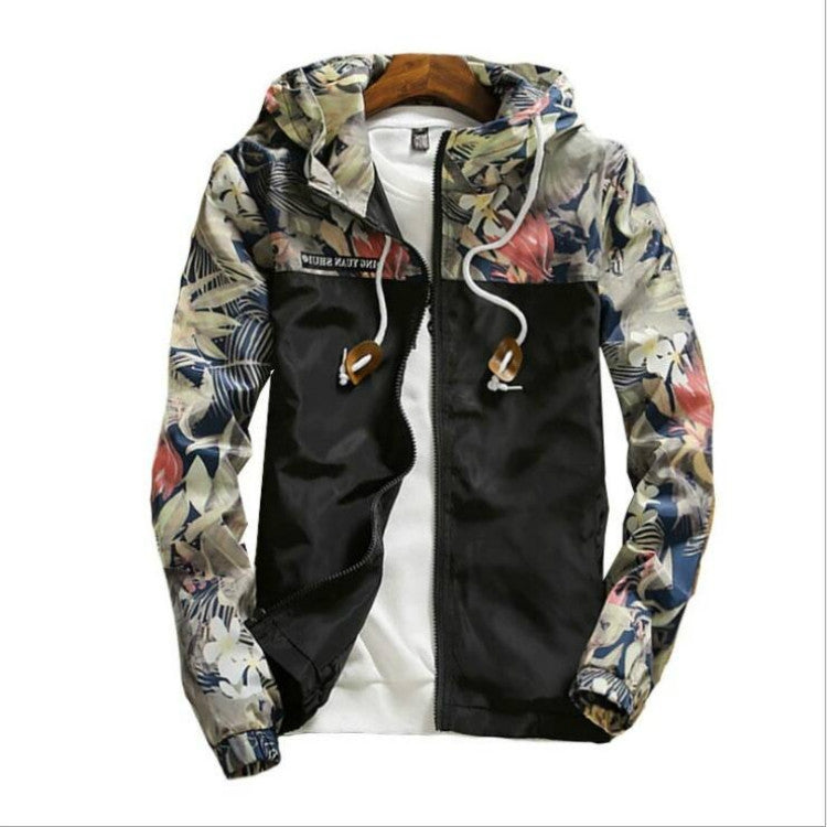 Floral Bomber Jacket Men Hip Hop Slim Fit Flowers Pilot Bomber Jacket Coat Men's Hooded Jackets, Size: M(Black) - Loose Coat by PMC Jewellery | Online Shopping South Africa | PMC Jewellery