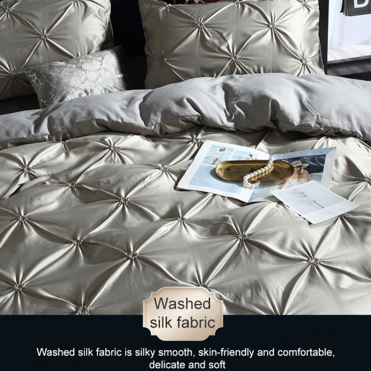 Washed Silk Flower Quilt Cover Bed Linings, Size:2.3x2.6m Three Piece Set(Silver Grey) - Bedding by PMC Jewellery | Online Shopping South Africa | PMC Jewellery