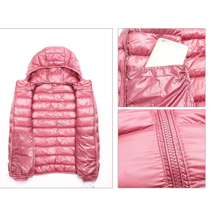Casual Ultra Light White Duck Down Jacket Women Autumn Winter Warm Coat Hooded Parka, Size:M(Red) - Down Jacket by PMC Jewellery | Online Shopping South Africa | PMC Jewellery