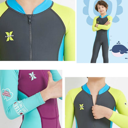 DIVE&SAIL Children Diving Suit Outdoor Long-sleeved One-piece Swimsuit Sunscreen Swimwear, Size: M(Boys Dark Gray) - Boy Clothing by DIVE&SAIL | Online Shopping South Africa | PMC Jewellery | Buy Now Pay Later Mobicred