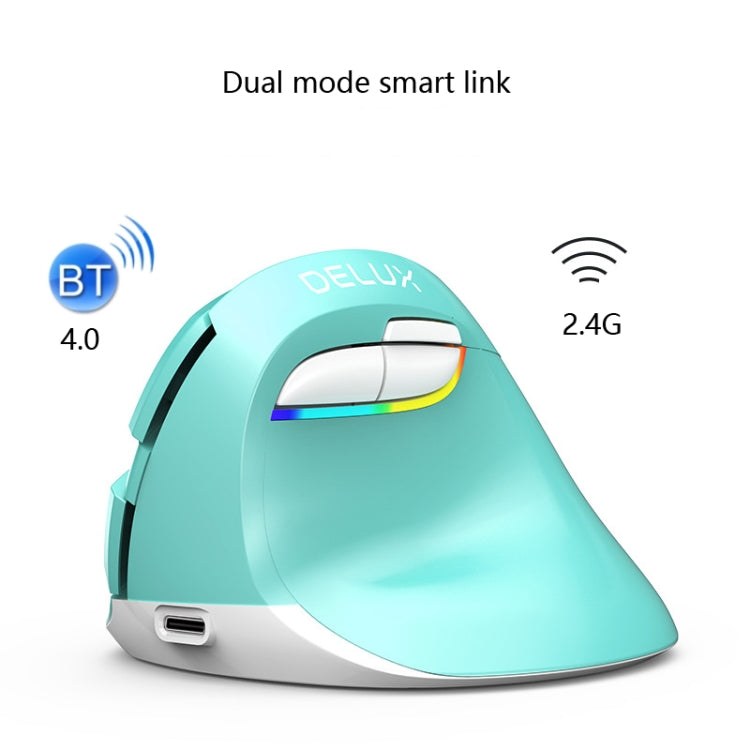 DELUX M618Mini Colorful Wireless Luminous Vertical Mouse Bluetooth Rechargeable Vertical Mouse(Mint Green) - Wireless Mice by DELUX | Online Shopping South Africa | PMC Jewellery | Buy Now Pay Later Mobicred