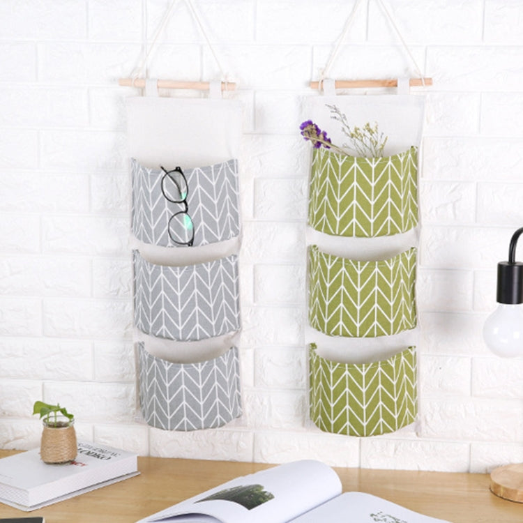 3-Pockets Cotton Linen Wall Hanging Door Pouch Bedroom Home Storage Pocket Hanging Bag(Gray) - Storage Bags by PMC Jewellery | Online Shopping South Africa | PMC Jewellery | Buy Now Pay Later Mobicred