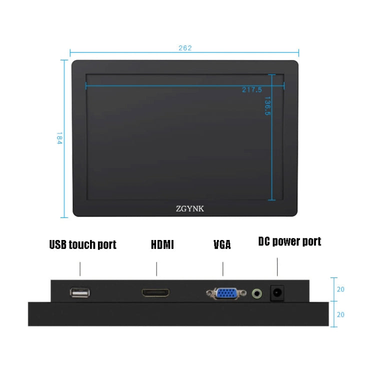 ZGYNK KQ101 HD Embedded Display Industrial Screen, Size: 10 inch, Style:Resistive - LCD Monitors by ZGYNK | Online Shopping South Africa | PMC Jewellery | Buy Now Pay Later Mobicred