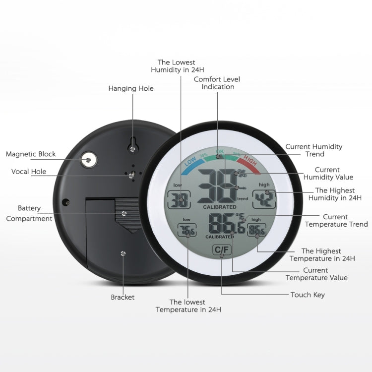 TS-S93 Multifunctional Digital Thermometer Hygrometer Temperature Humidity Meter, Value Trend Display C/Funit - Indoor Thermometer by PMC TechLife | Online Shopping South Africa | PMC TechLife