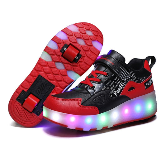 E68 Two-Wheeled Children Skating Shoes Rechargeable Light Wheel Shoes, Size: 37(Black And Red) - Skating Shoes by PMC Jewellery | Online Shopping South Africa | PMC Jewellery