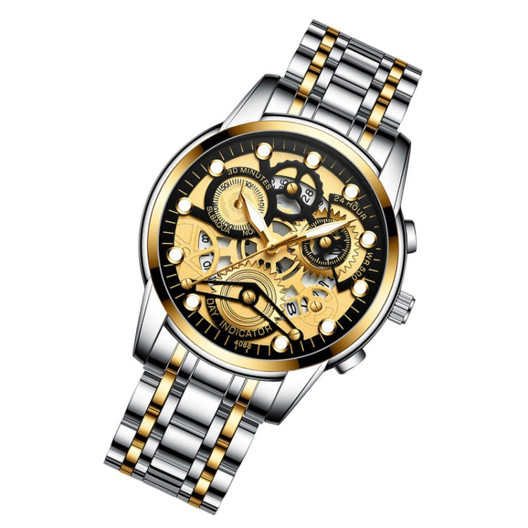 FNGEEN 4088 Men Hollow Quartz Watch Student Waterproof Luminous Watch(Gold Black Surface) - free shipping - PMC TechLife - Order now!