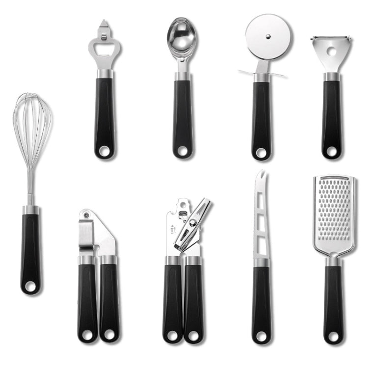 9 in 1 Plastic Handle Stainless Steel Kitchen Utensils Household Gadget Set(Black) - Gadgets by PMC Jewellery | Online Shopping South Africa | PMC Jewellery | Buy Now Pay Later Mobicred