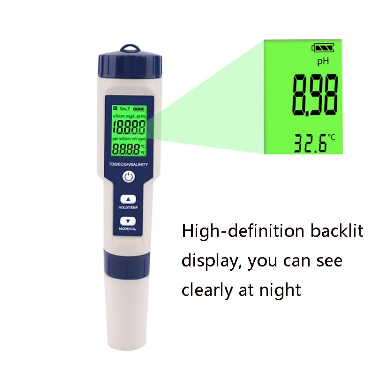 EZ-9909 PH/Salinity/Temperature/TDS/EC 5-in-1 Test Pen Multifunctional Water Quality Detector - PH & Moisture Meter by PMC Jewellery | Online Shopping South Africa | PMC Jewellery | Buy Now Pay Later Mobicred