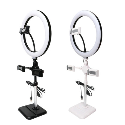 Telescopic Adjustment Live Frame Desktop Tablet Mobile Phone Bracket, Specification: K07 Three-seat With Fill Light  (Black) - Stand by PMC Jewellery | Online Shopping South Africa | PMC Jewellery | Buy Now Pay Later Mobicred