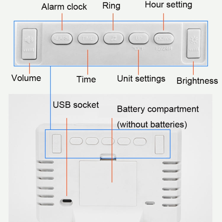 Large Screen LED Clock Bedside Multifunctional Electronic Alarm Clock(White Shell White Light) - Alarm Clocks by PMc TechLife | Online Shopping South Africa | PMc TechLife | Buy Now Pay Later Mobicred