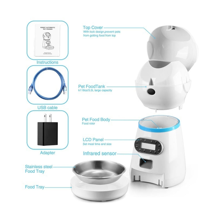 Pet Auto Feeding Intelligent Feed Stainless Steel Food Dish, Specification: USB Cable - Food Bowls by PMC Jewellery | Online Shopping South Africa | PMC Jewellery