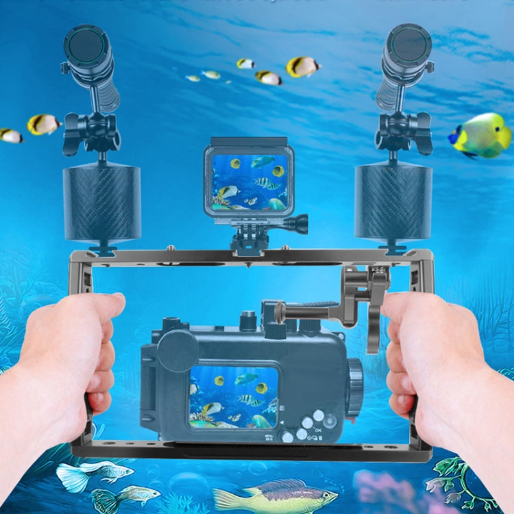 Diving Dual Handheld Grip Bracket Stabilizer Extension Phone Clamp Camera Rig Cage Underwater Case for GoPro HERO9 /8 /7, Colour: Black - Camera Cage by PMC Jewellery | Online Shopping South Africa | PMC Jewellery | Buy Now Pay Later Mobicred