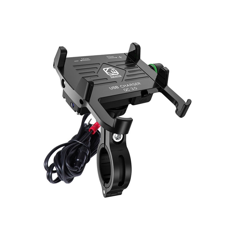 Kewig M6-S 12V Motorcycle Waterproof Aluminum Alloy Mobile Phone Bracket With QC3.0 Fast Charging(Black) - free shipping - PMC TechLife - Order now!