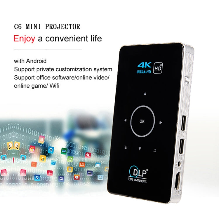 C6 2GB+32GB Android Smart DLP HD Projector Mini Wireless Projector, UK Plug (Black) - free shipping - PMC Jewellery - Order now!