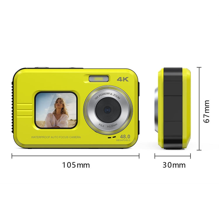 WDC901 3.5m Waterproof 48MP HD Dual Screen Outdoor Sports Digital Camera UK Plug(Yellow) - Children Cameras by PMC Jewellery | Online Shopping South Africa | PMC Jewellery | Buy Now Pay Later Mobicred