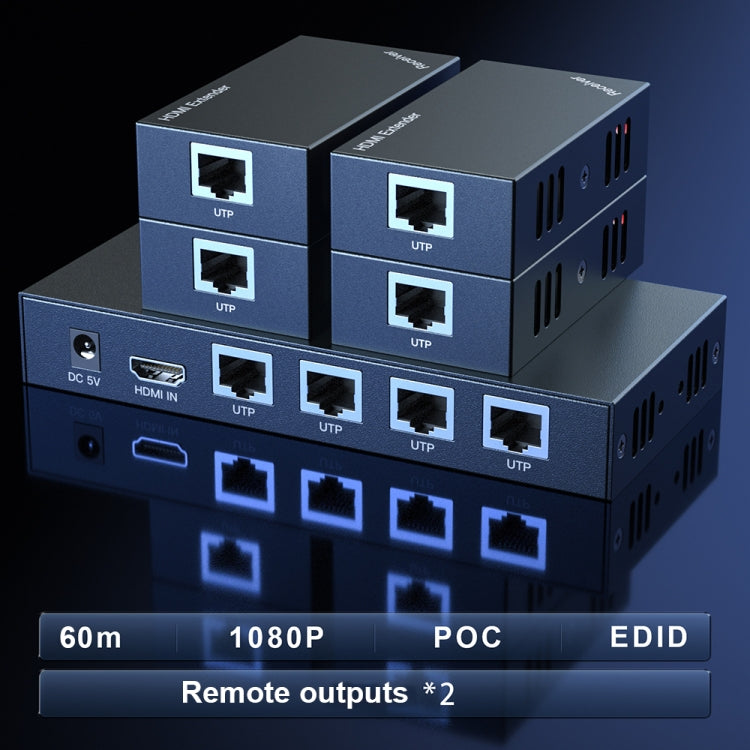 60m 1x4 HDMI Splitter POC Distribution Extender Supports 1080P@60Hz, Plug: US Plug - Splitter by PWAY | Online Shopping South Africa | PMC Jewellery