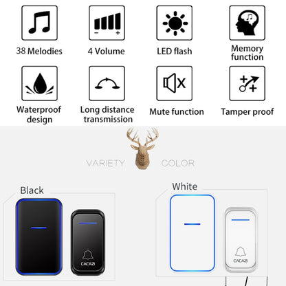 CACAZI Home Smart Digital Wireless Doorbell Remote Electronic Doorbell Elderly Pager, Style: US Plug(Black) - Wireless Doorbell by CACAZI | Online Shopping South Africa | PMC Jewellery | Buy Now Pay Later Mobicred