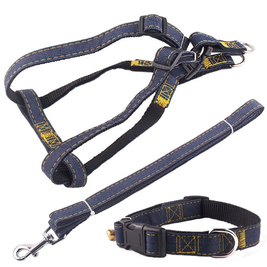 BG-Q1025 Leash+Chest Strap+Collar Thickened Strong Denim Pet Dog Leash Set, Size: XL(Black) - Leashes & Chest Strap by PMC Jewellery | Online Shopping South Africa | PMC Jewellery