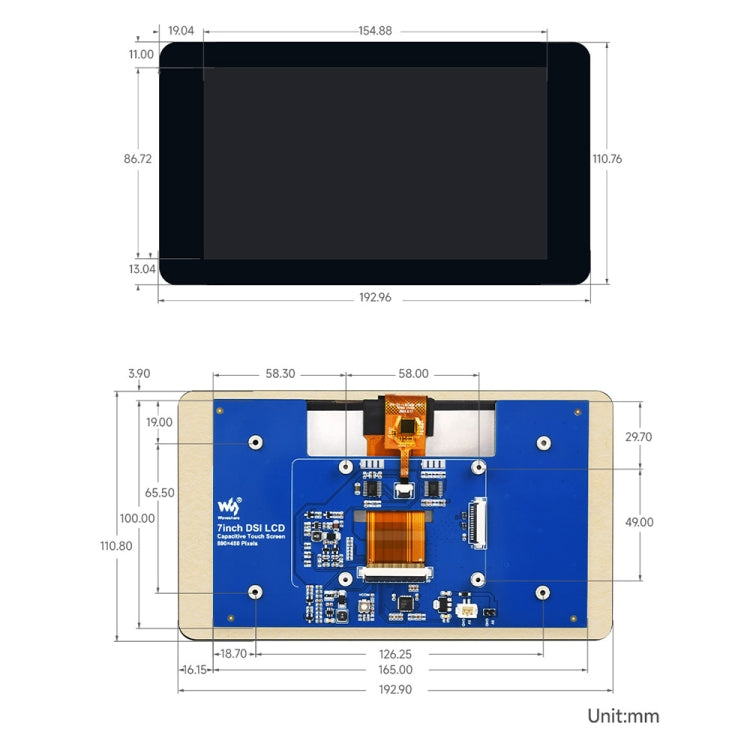 Waveshare 7 inch 800��480 IPS Capacitive Touch Display, DSI Interface, 5-Point Touch without Case - free shipping - PMC TechLife - Order now!