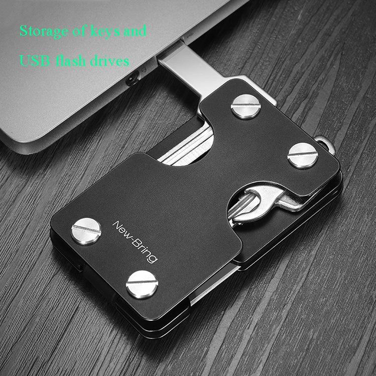 New-Bring Metal Card Holder Multifunctional  EDC Wallet Can Store Keys & U Disk(Black) - Card & Passport Bags by New-Bring | Online Shopping South Africa | PMC Jewellery | Buy Now Pay Later Mobicred