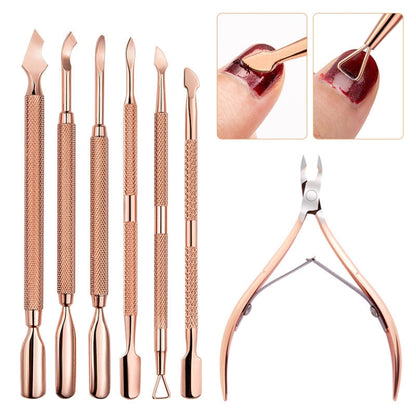 3 PCS Stainless Steel Rose Gold Double-Headed Steel Push Dead Skin Scissors Nail Set,Style: 04 Small Head - Nail Art Equipment by PMC Jewellery | Online Shopping South Africa | PMC Jewellery | Buy Now Pay Later Mobicred