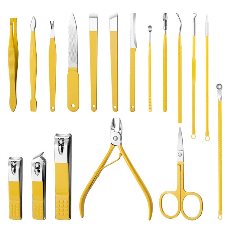 18 In 1 Yellow  Nail Clipper Set Manicure Set Stainless Steel Nail Clipper Manicure Tool - Nail Art Equipment by PMC Jewellery | Online Shopping South Africa | PMC Jewellery | Buy Now Pay Later Mobicred