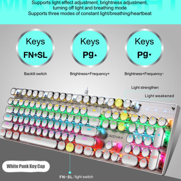 104 Keys Green Shaft RGB Luminous Keyboard Computer Game USB Wired Metal Mechanical Keyboard, Cabel Length:1.5m, Style: Ordinary Version (White) - Wired Keyboard by PMC Jewellery | Online Shopping South Africa | PMC Jewellery | Buy Now Pay Later Mobicred