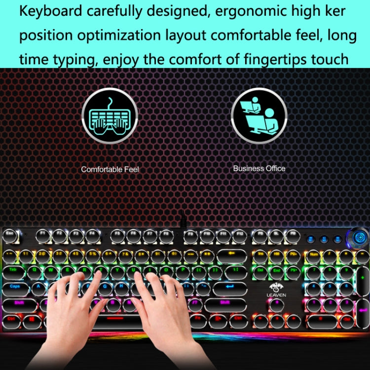LEAVEN K990 Knob Version 104 Keys Office Computer Game Mechanical Green Axis Wired Keyboard, Cabel Length:1.8m(White) - free shipping - PMC Jewellery - Order now!