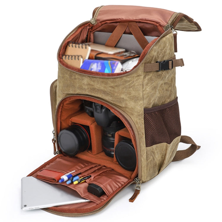 K001-D Leisure Shoulder Camera Bag Waterproof Retro Canvas Camera Storage Backpack(Khaki) - Backpack by PMC TechLife | Online Shopping South Africa | PMC TechLife | Buy Now Pay Later Mobicred