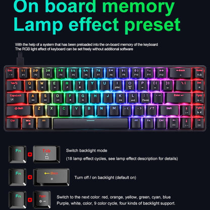 T8 68 Keys Mechanical Gaming Keyboard RGB Backlit Wired Keyboard, Cable Length:1.6m(White Green Shaft) - Wired Keyboard by PMC Jewellery | Online Shopping South Africa | PMC Jewellery | Buy Now Pay Later Mobicred