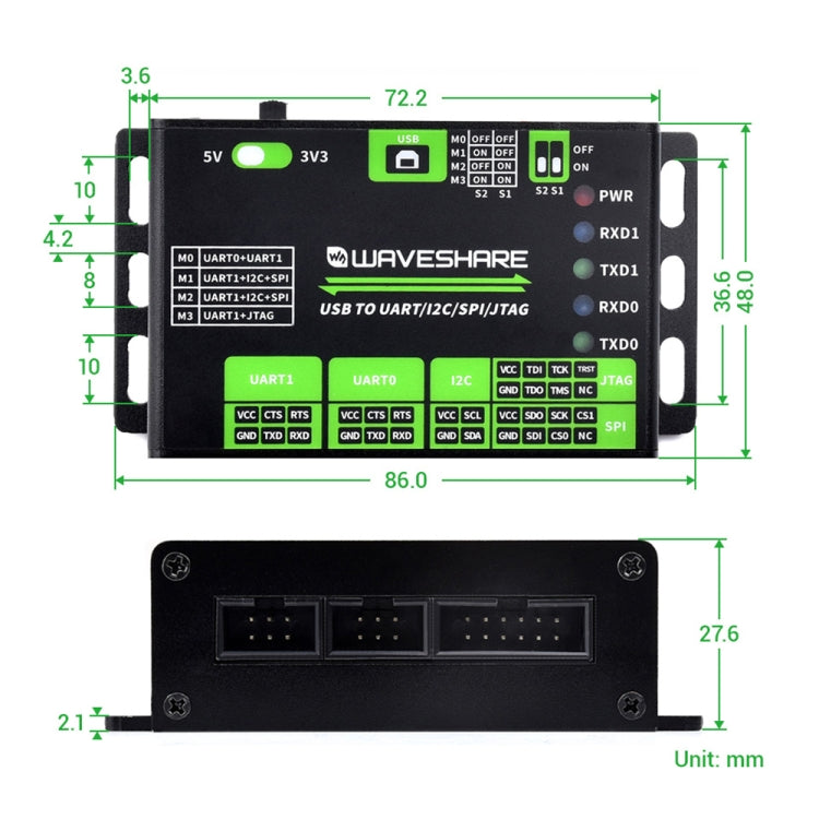 Waveshare 25411 3.3/5V USB To UART/I2C/SPI/JTAG Converter, Supports Multiple Interfaces - Modules Expansions Accessories by Waveshare | Online Shopping South Africa | PMC Jewellery | Buy Now Pay Later Mobicred