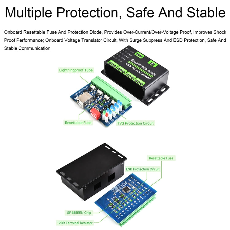 Waveshare 25219 Industrial USB To 4Ch RS485 Converter - free shipping - PMC Jewellery - Order now!