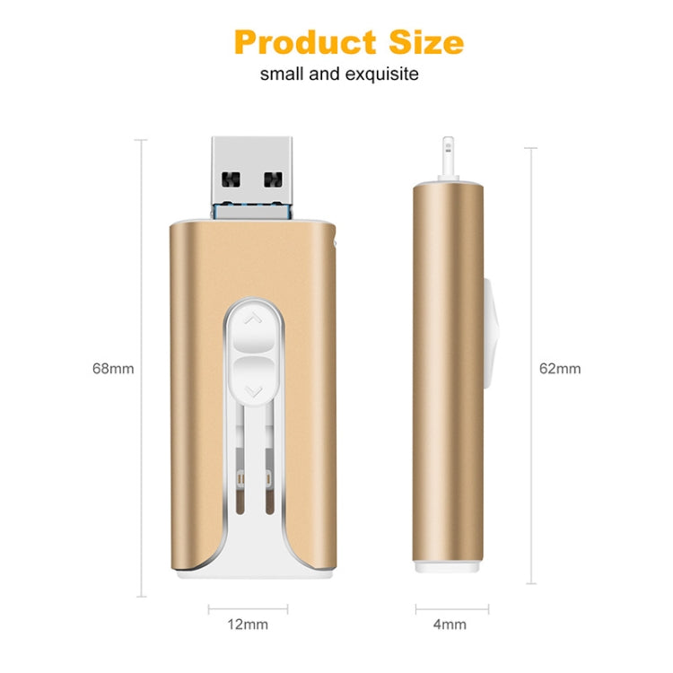 64GB Micro USB + 8 Pin + USB 2.0 3 in 1 Mobile Phone Computer U-Disk(Gold) - U Disk & Card Reader by PMC Jewellery | Online Shopping South Africa | PMC Jewellery | Buy Now Pay Later Mobicred