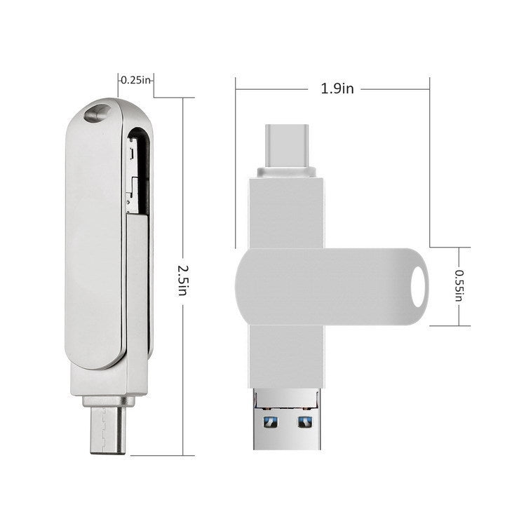 64GB USB 3.0 + 8 Pin + USB-C / Type-C 3 in 1 Phone Computer Rotatable Metal U-Disk - USB Flash Drives by PMC Jewellery | Online Shopping South Africa | PMC Jewellery | Buy Now Pay Later Mobicred