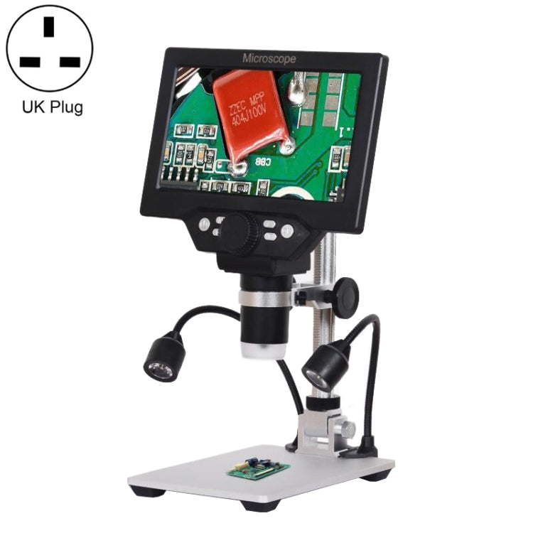 G1200D 7 Inch LCD Screen 1200X Portable Electronic Digital Desktop Stand Microscope(UK Plug With Battery) - free shipping - PMC Jewellery - Order now!