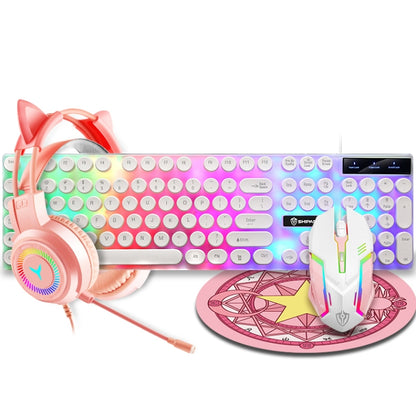 Shipadoo LD-122 4 in 1 Girly Glowing Keyboard + Mouse + Earphone + Mouse Pad Set(Pink Punk) - Wired Keyboard by Shipadoo | Online Shopping South Africa | PMC Jewellery | Buy Now Pay Later Mobicred