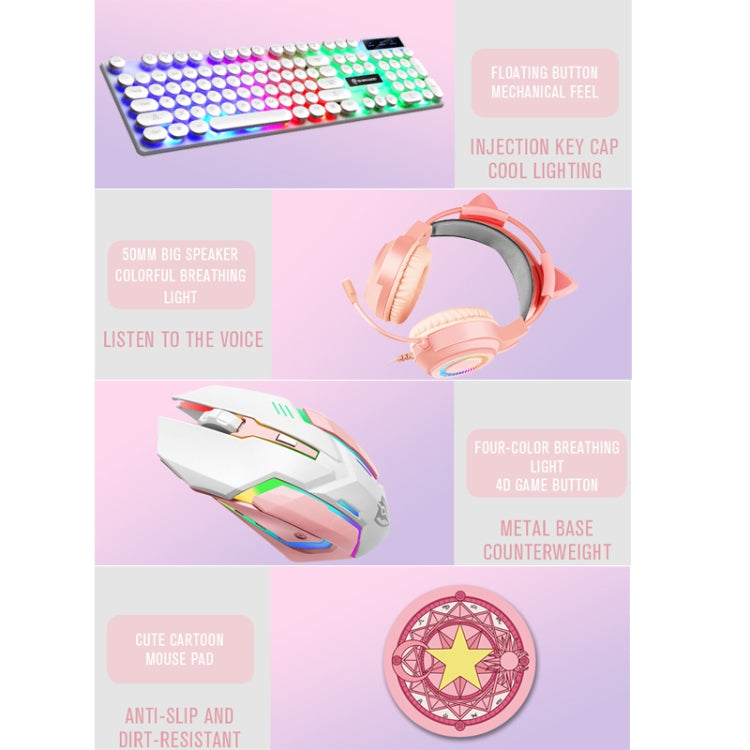 Shipadoo LD-122 4 in 1 Girly Glowing Keyboard + Mouse + Earphone + Mouse Pad Set(Pink Punk) - free shipping - PMC Jewellery - Order now!