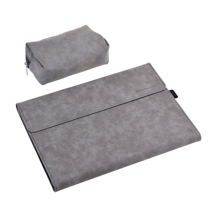 13 inch Leather Tablet Protective Case For Microsoft Surface Pro X, Color: Light Gray + Power Bag - 13.3 inch by PMC Jewellery | Online Shopping South Africa | PMC Jewellery | Buy Now Pay Later Mobicred