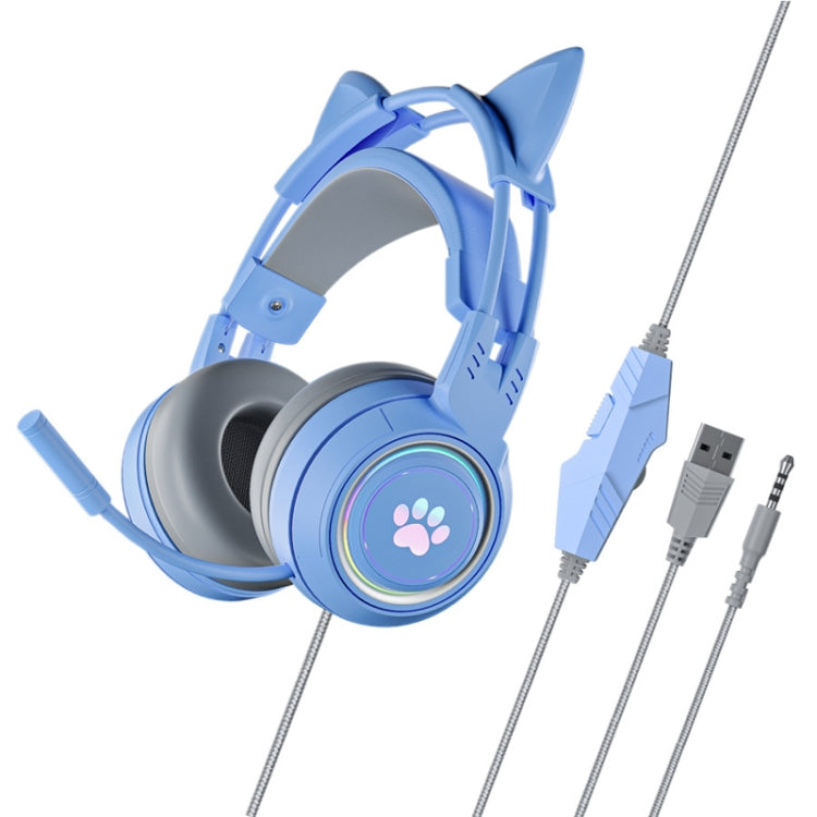 Soyto SY-G25 Cat Ear Glowing Gaming Computer Headset, Cable Length: 2m(Blue) - Multimedia Headset by Soyto | Online Shopping South Africa | PMC Jewellery | Buy Now Pay Later Mobicred