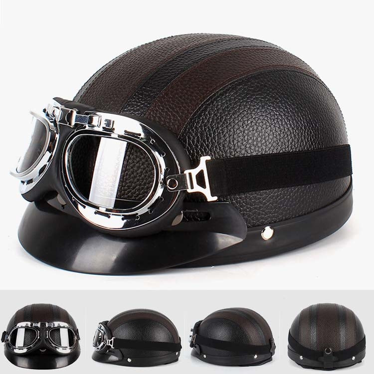 BSDDP A0318 PU Helmet With Goggles, Size: One Size(Black Brown) - Helmets by BSDDP | Online Shopping South Africa | PMC TechLife | Buy Now Pay Later Mobicred