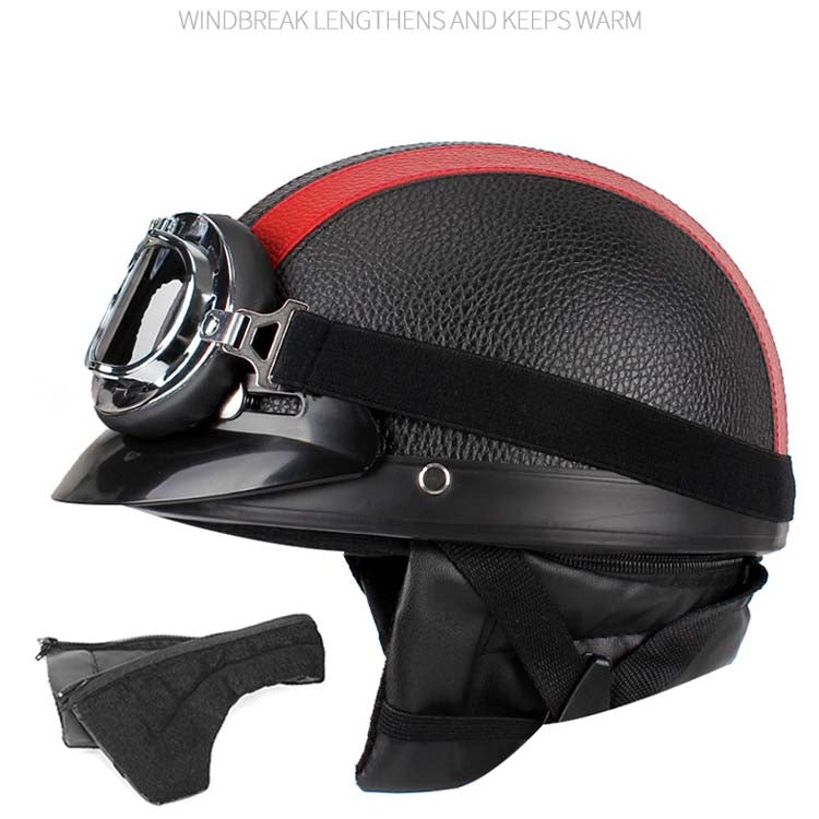 BSDDP A0318 PU Helmet With Goggles, Size: One Size(Black Red) - Helmets by BSDDP | Online Shopping South Africa | PMC Jewellery | Buy Now Pay Later Mobicred