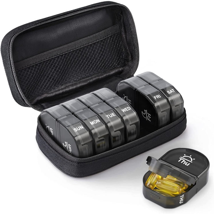 14 Compartment Medicine Box Plastic Double Row Leather Bag Pill Box(Black) - free shipping - PMC TechLife - Order now!