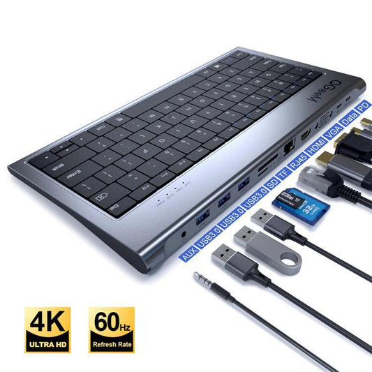 QGeeM 11 In 1 TYPE-C Extension HUB Adapter With Keyboard Function(QG-UH11-2) - USB HUB by QGeeM | Online Shopping South Africa | PMC Jewellery | Buy Now Pay Later Mobicred