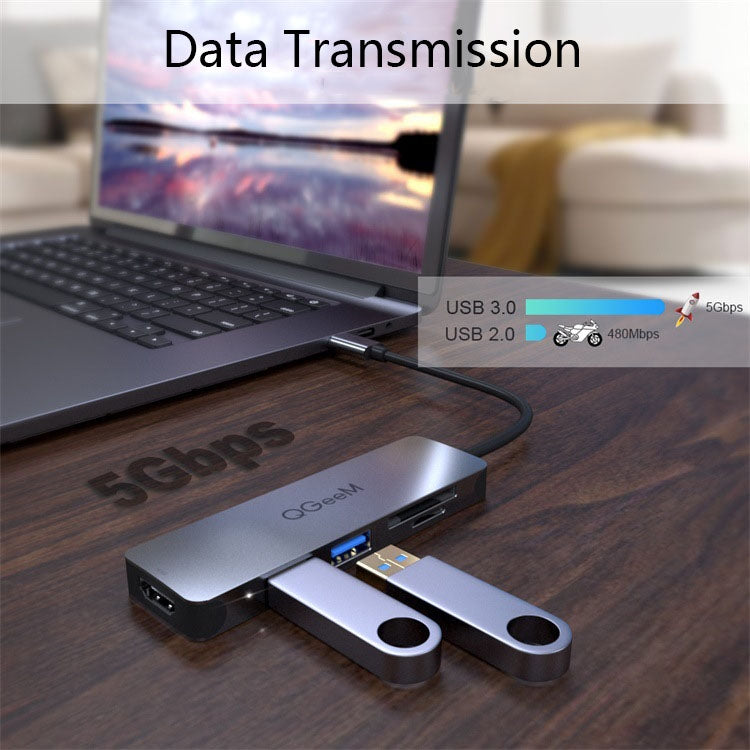 QGeeM QG-UH05-4 5 In 1 TYPE-C Extension HUB Adapter Compatible with SD/TF Reader(5-port) - free shipping - PMC Jewellery - Order now!