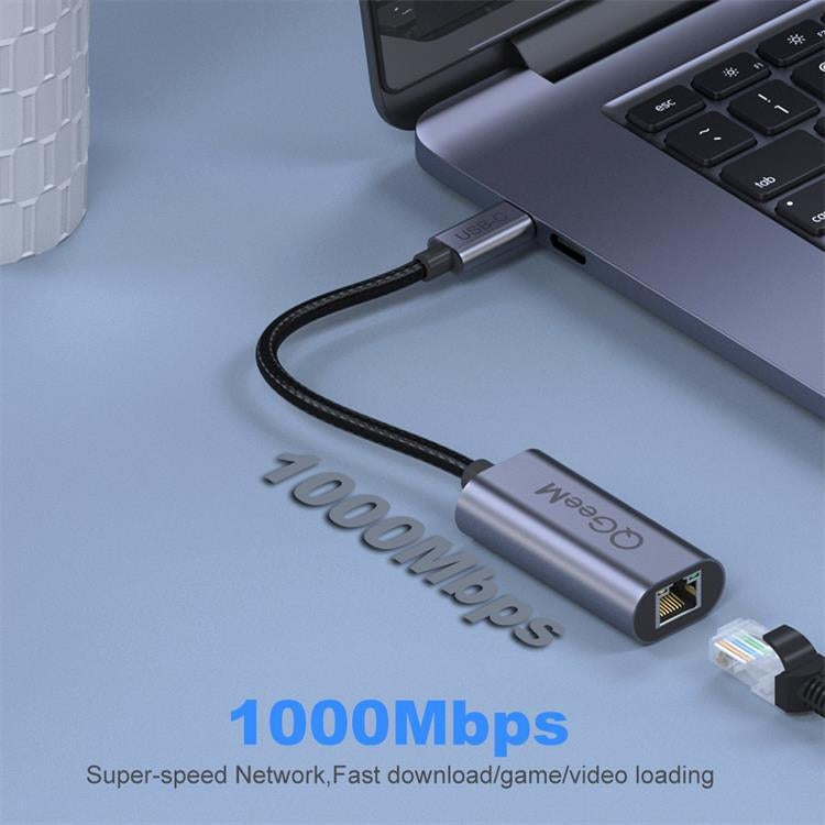 QGeeM QG-UA05 USB-C to Ethernet Adapter(Silver Gray) - USB Network Adapter by QGeeM | Online Shopping South Africa | PMC Jewellery | Buy Now Pay Later Mobicred