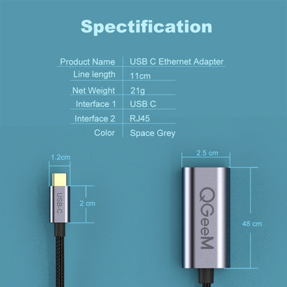 QGeeM QG-UA05 USB-C to Ethernet Adapter(Silver Gray) - USB Network Adapter by QGeeM | Online Shopping South Africa | PMC Jewellery | Buy Now Pay Later Mobicred