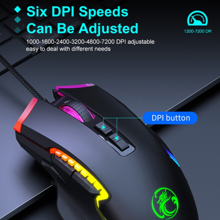 IMICE T70 8-Button 7200DPI RGB Lighting Programmable Wired Gaming Mouse, Cable Length: 1.8m(Black) - Wired Mice by IMICE | Online Shopping South Africa | PMC Jewellery | Buy Now Pay Later Mobicred