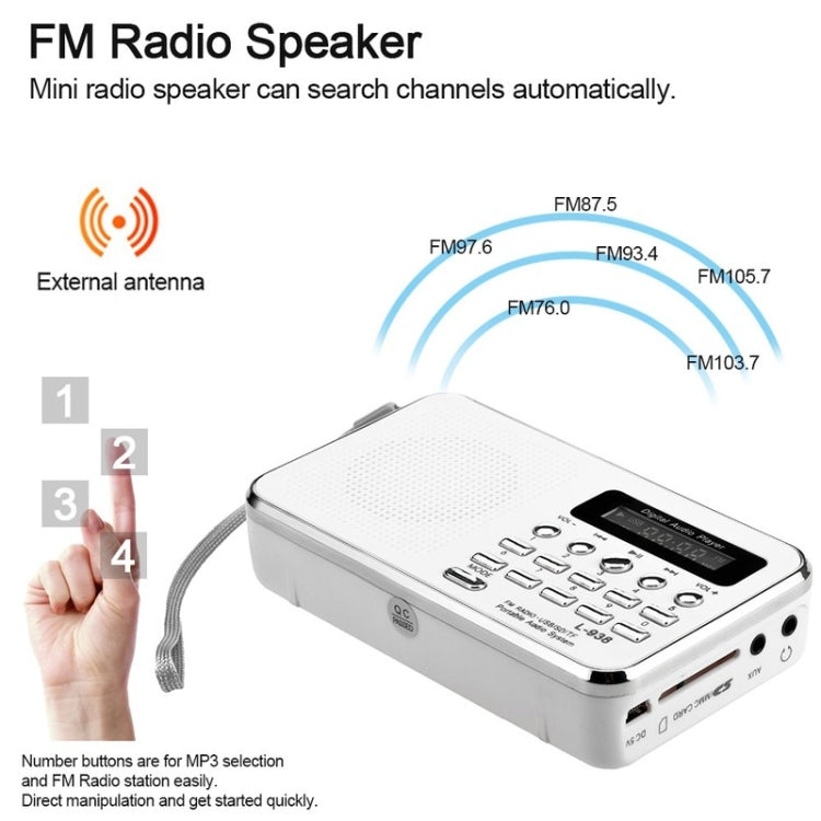 L-938  MP3 Audio Player FM Radio Support  SD MMC Card AUX-IN Earphone-out(White) - Radio Player by PMC Jewellery | Online Shopping South Africa | PMC Jewellery | Buy Now Pay Later Mobicred